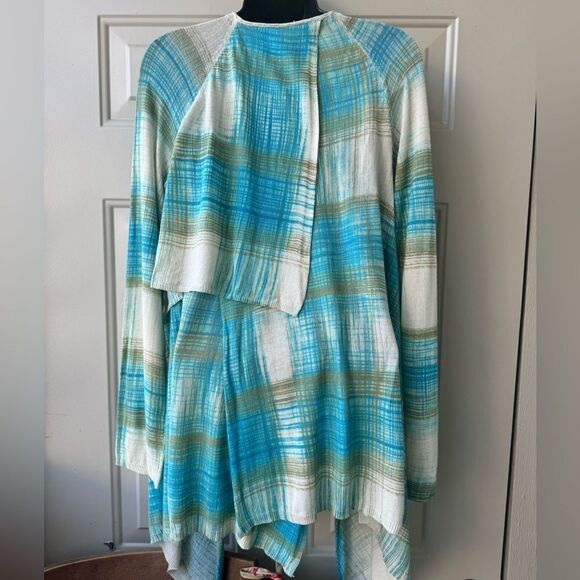 Anthropologie Sparrow Revolution Draped Cardigan Medium Crosshatch Plaid - Picture 7 of 11